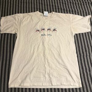 Gildan Beige 'Bite Me' Embroidered Graphic Tee